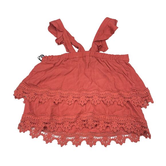 NWT LOVERS + FRIENDS Tiered Blouse Sz XS Rust - Picture 4 of 5